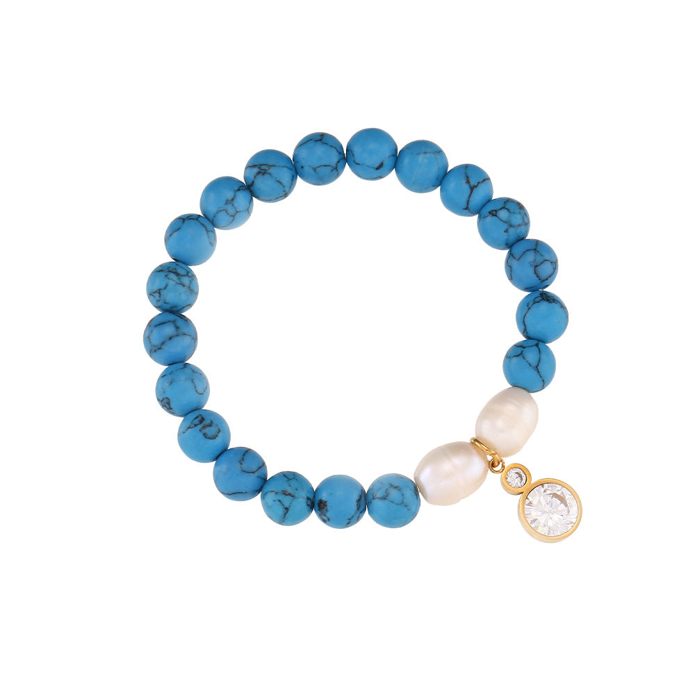 Pulsera de Cuentas de Piedra Natural Ónix Negro Geométrica Minimalista con Acentos de Zirconia y Baño de Rodio para Mujer