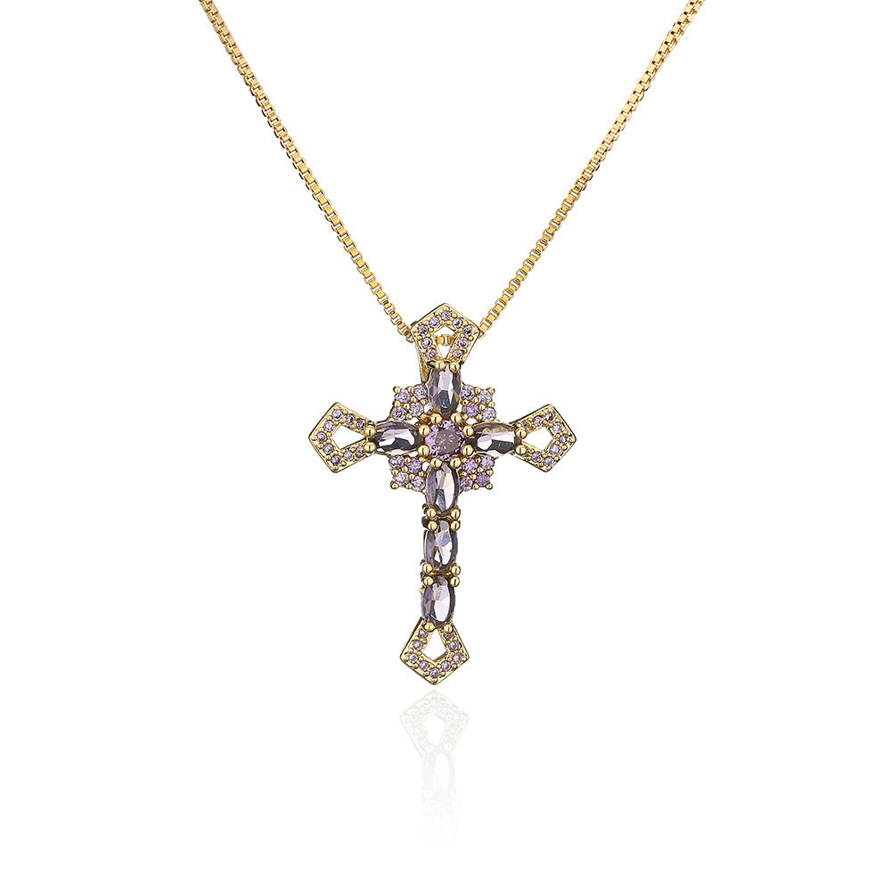 Minimalist Geometric Pendant Necklace for Women with Copper Base and 18K Gold Plating Featuring Zircon Inlay