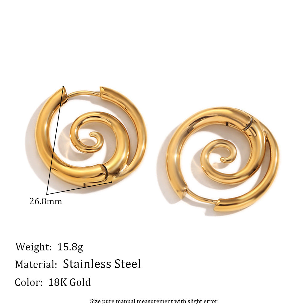 Minimalist Spiral Snail Earrings for Women Stainless Steel with 18K Gold Plating Geometric Design Fashion Office Wear