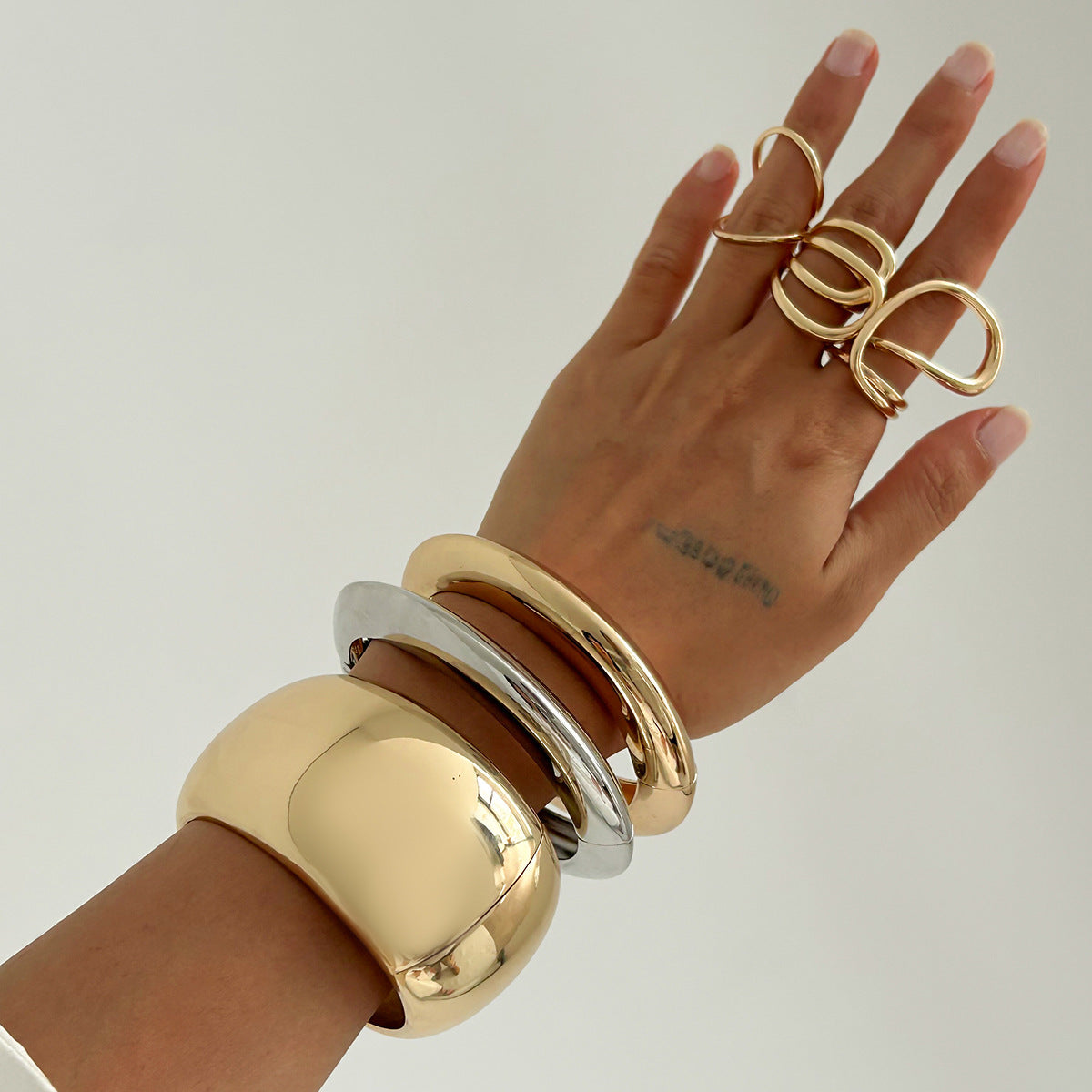 Minimalist Geometric Open Bangle Bracelet for Women with Polished Alloy Finish and Spring Clasp