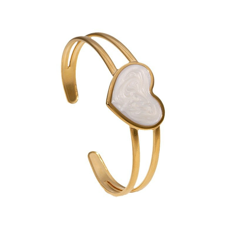 Bracciale regolabile in acciaio inossidabile placcato oro con smalto a forma di cuore, minimalista e alla moda