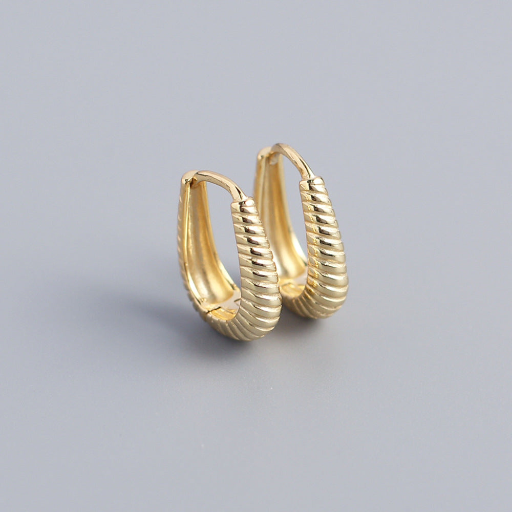 Minimalist Metal-Textured S925 Sterling Silver Hoop Earrings with Braided Pattern