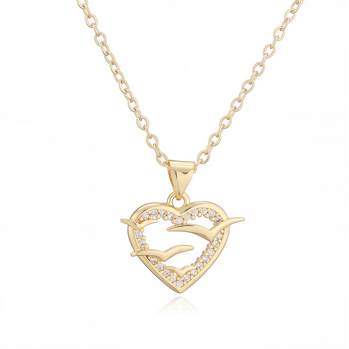 Minimalist Vintage 18K Gold Plated Brass Heart Cubic Zirconia Pendant Necklace