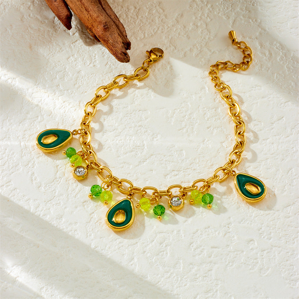 Sweet Cartoon Drip Oil Plated Stainless Steel Bracelet with Lemon Avocado Watermelon Pineapple Charms
