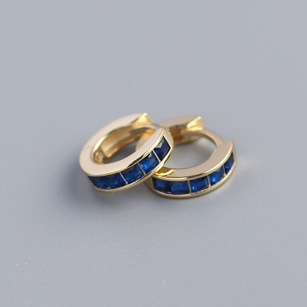 Minimalist 925 Sterling Silver Square Geometric Cubic Zirconia Inlay Hoop Earrings
