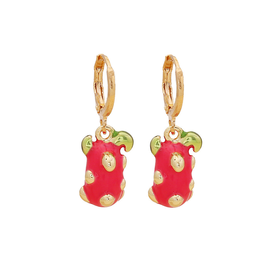 Sweet and Edgy Cherry and Strawberry Fruit-Shaped Earrings for Women Made of Copper with Enamel Finish