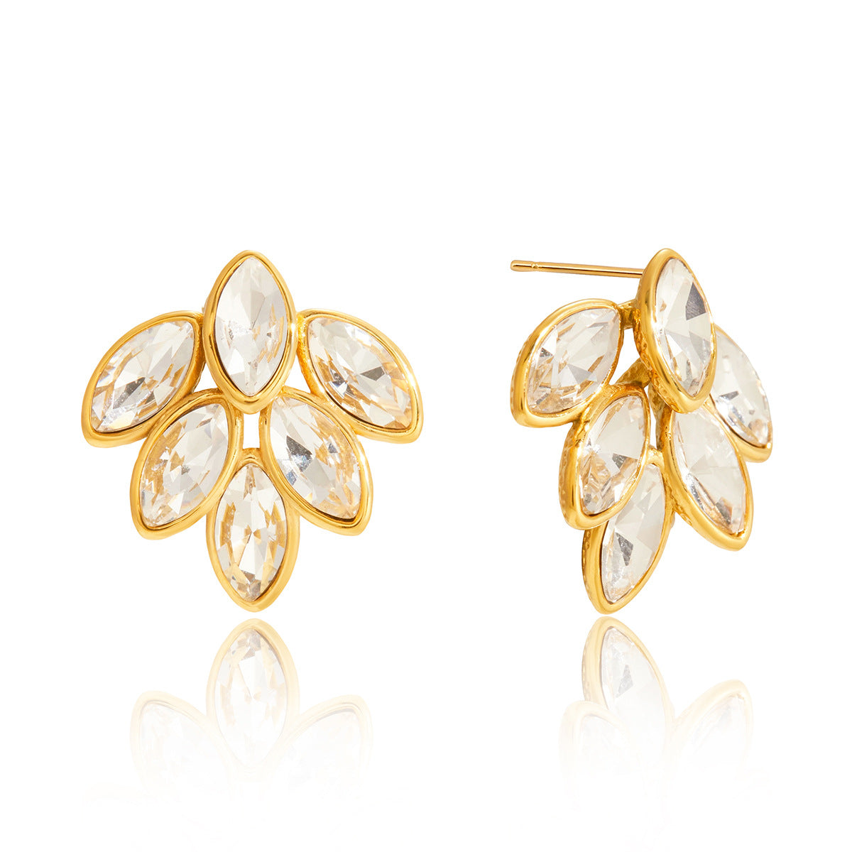 Orecchini a perno con foglie geometriche di alta qualità, placcati in oro 18K, in acciaio inossidabile ipoallergenico, gioielli da donna
