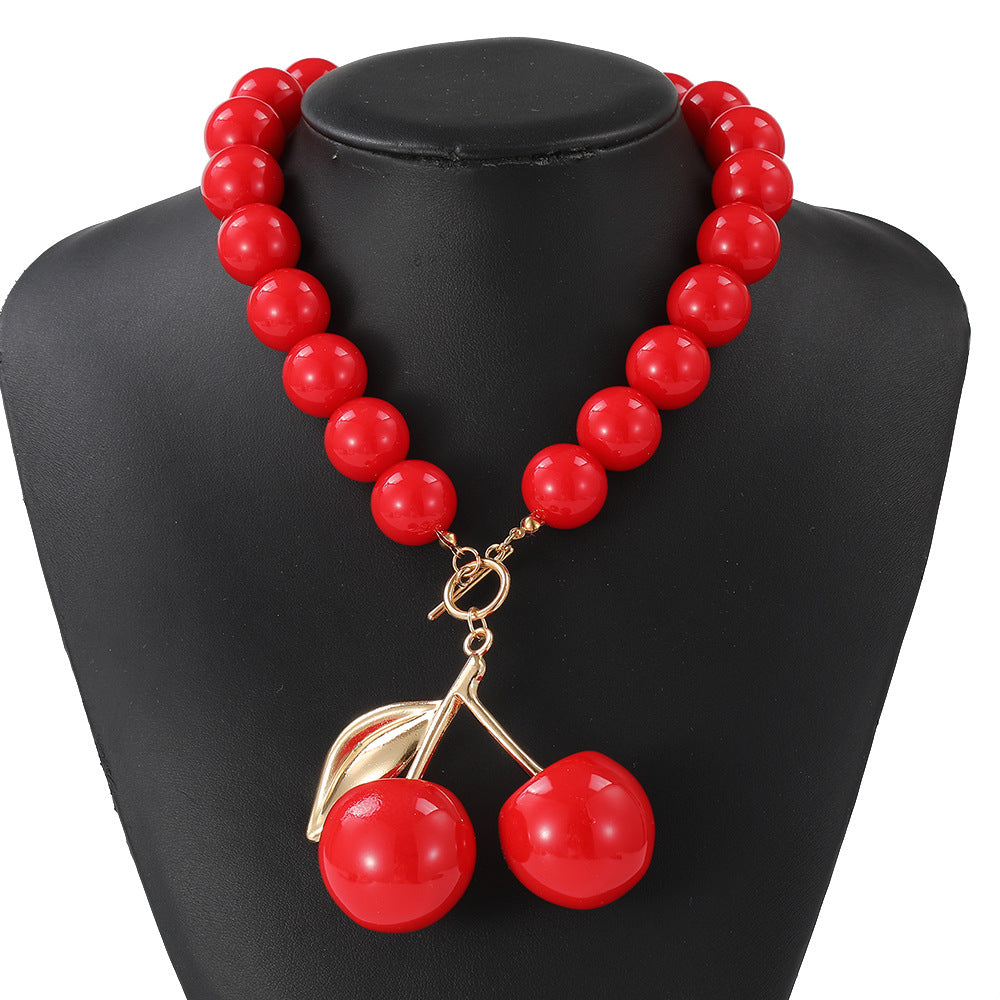 Personalized Cherry Pendant Acrylic Bead Necklace for Women