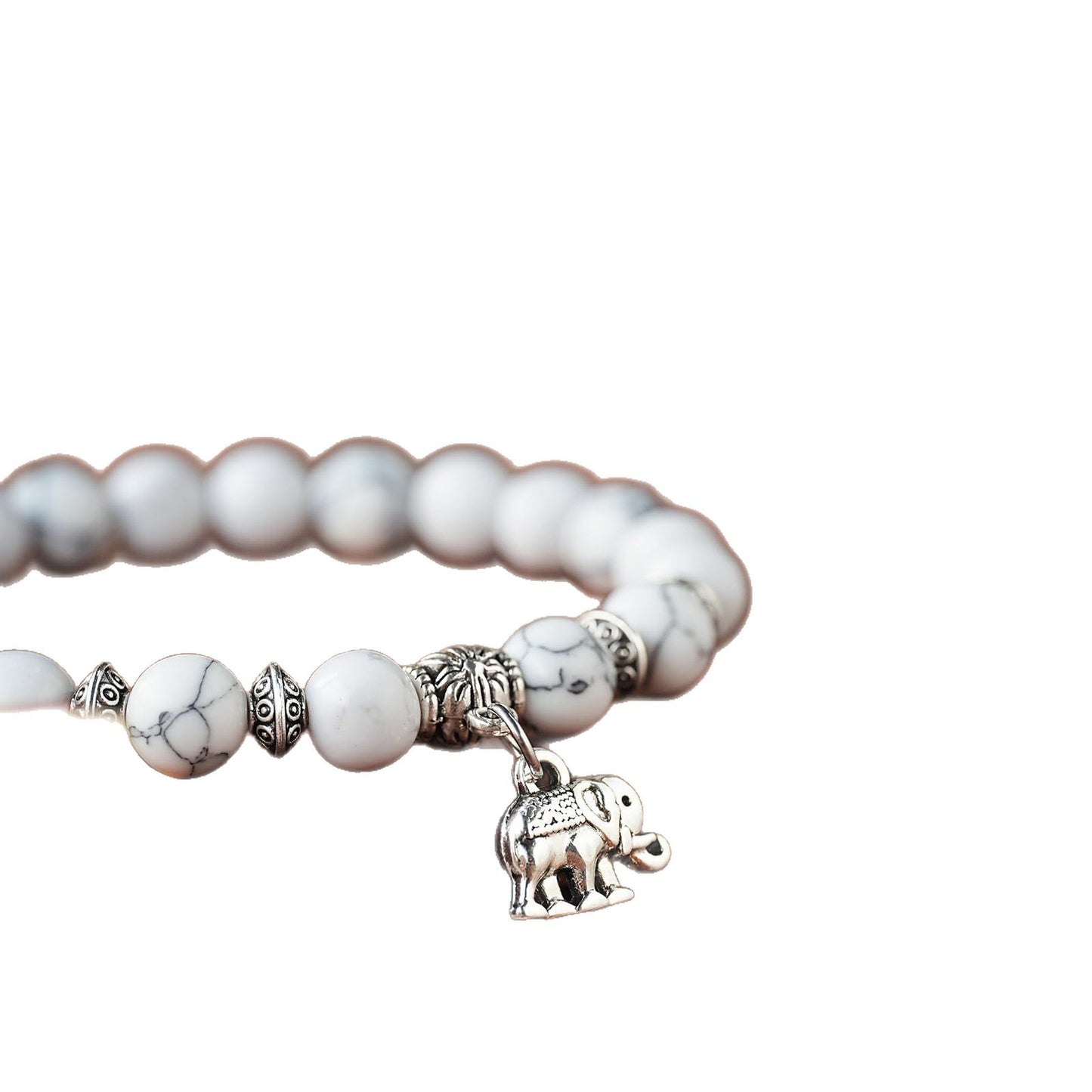 Minimalist Natural Turquoise Elephant Beaded Stretch Bracelet Unisex