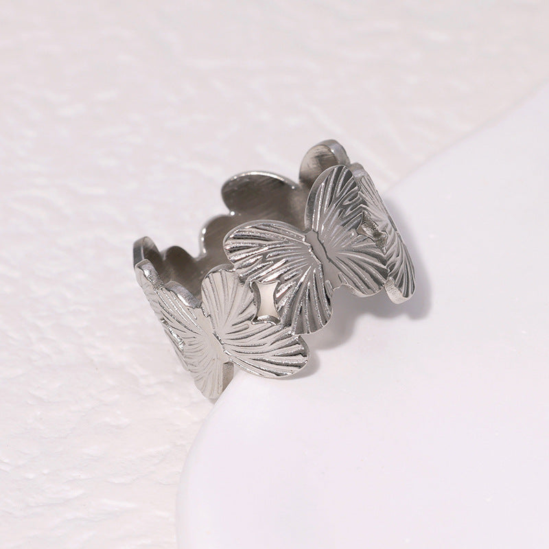 Anello Aperto Regolabile Minimalista a Forma di Farfalla in Acciaio Inox da Donna con Finitura Placcata