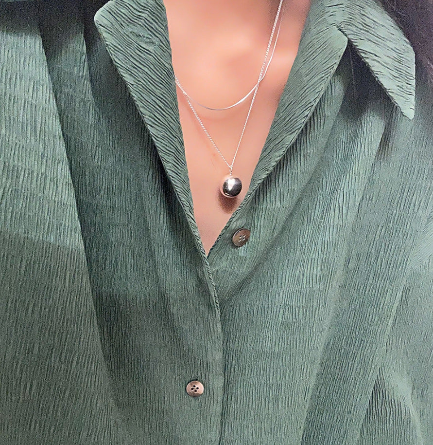 Collana con ciondolo a sfera rotonda geometrica minimalista in argento sterling 925