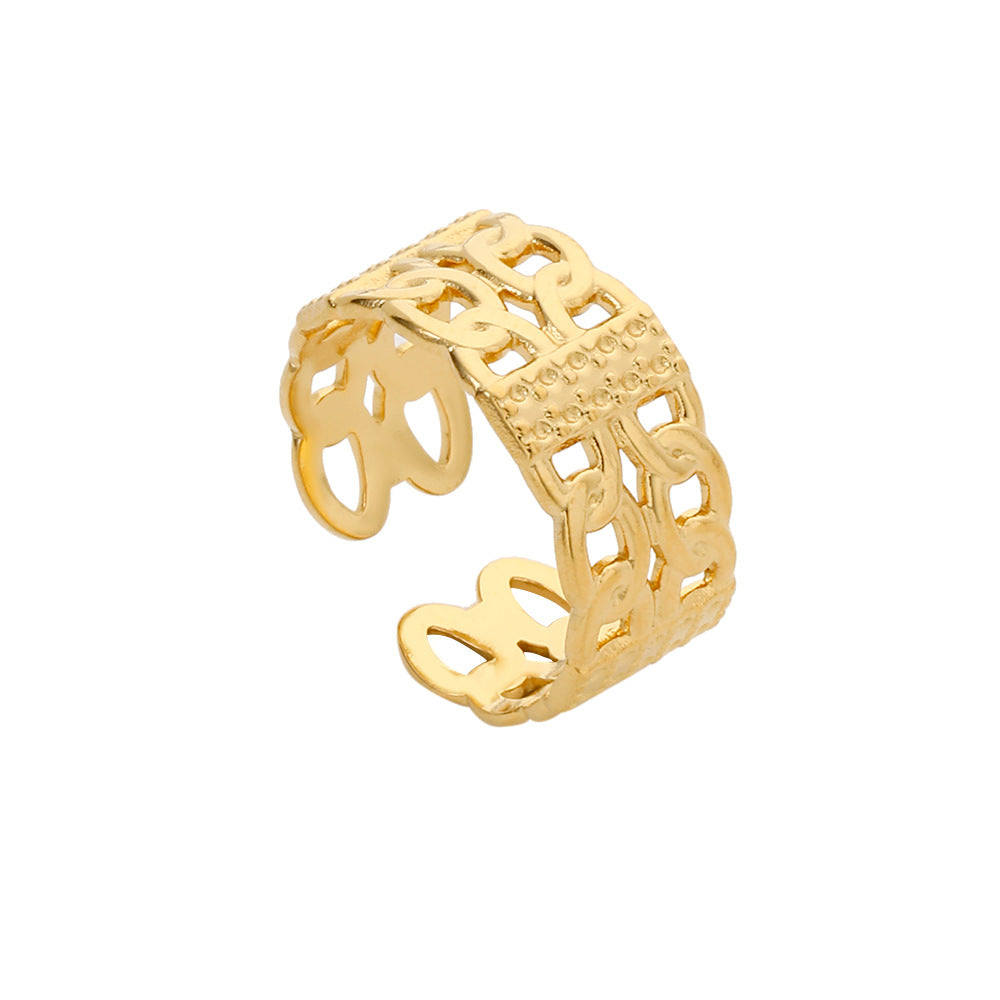 Minimalist Geometric Round Hollow Plated Titanium Steel Open Ring for Unisex