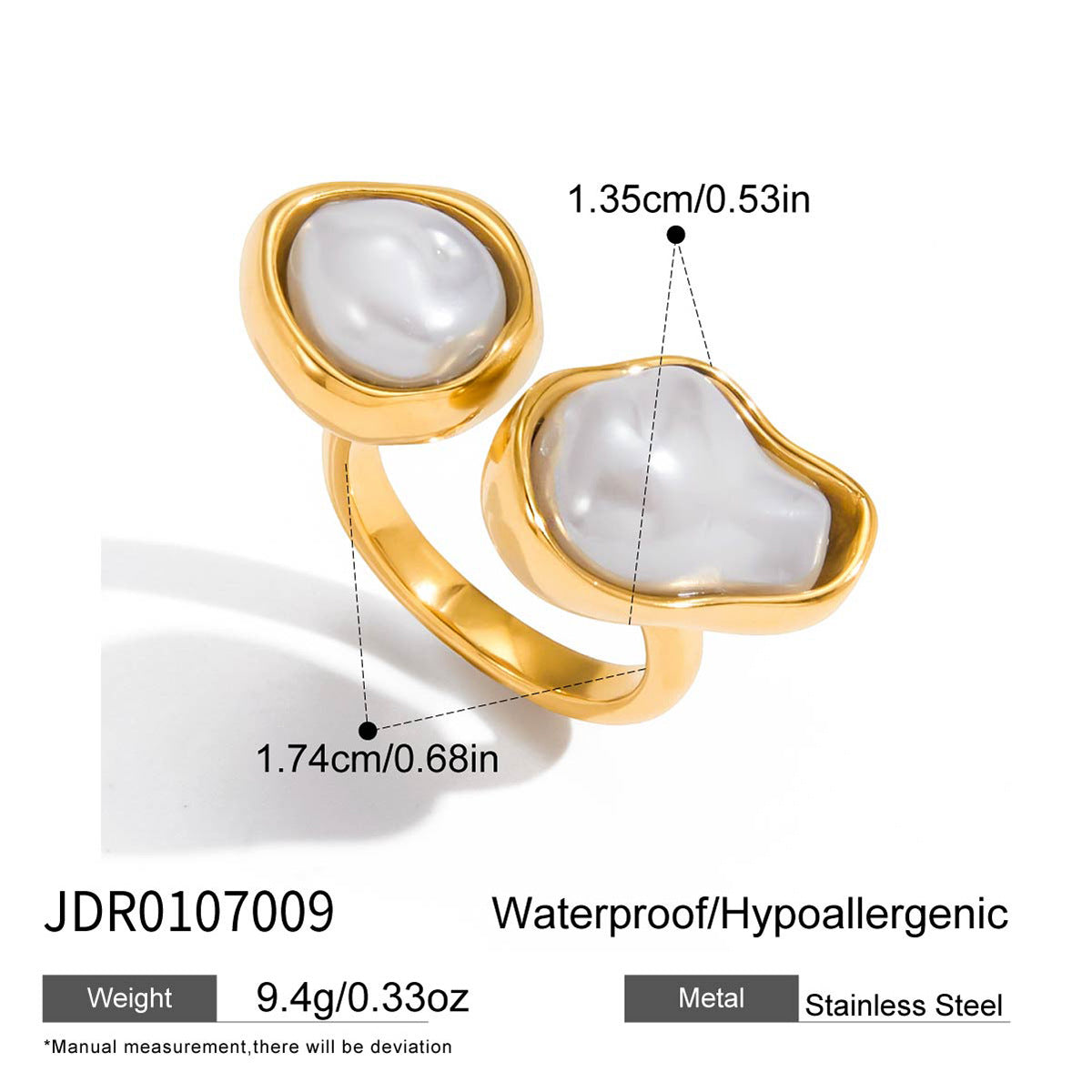 Anillo minimalista de acero de titanio geométrico con incrustaciones de perlas para mujer, anillo de moda de acero inoxidable galvanizado