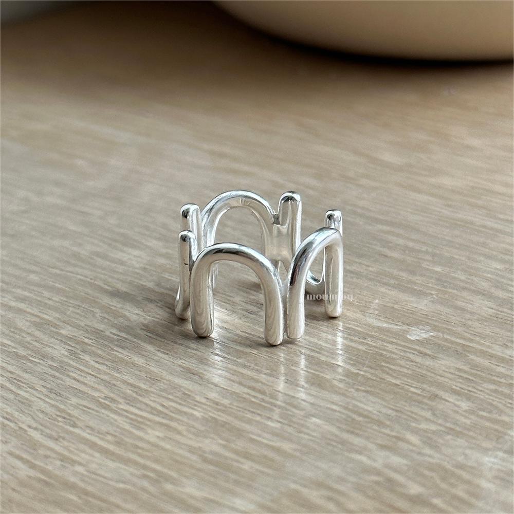 Anello Minimalista in Argento Sterling S925, Rotondo Geometrico a Forma di U da Donna
