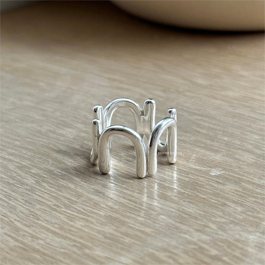 Anello Minimalista in Argento Sterling S925, Rotondo Geometrico a Forma di U da Donna