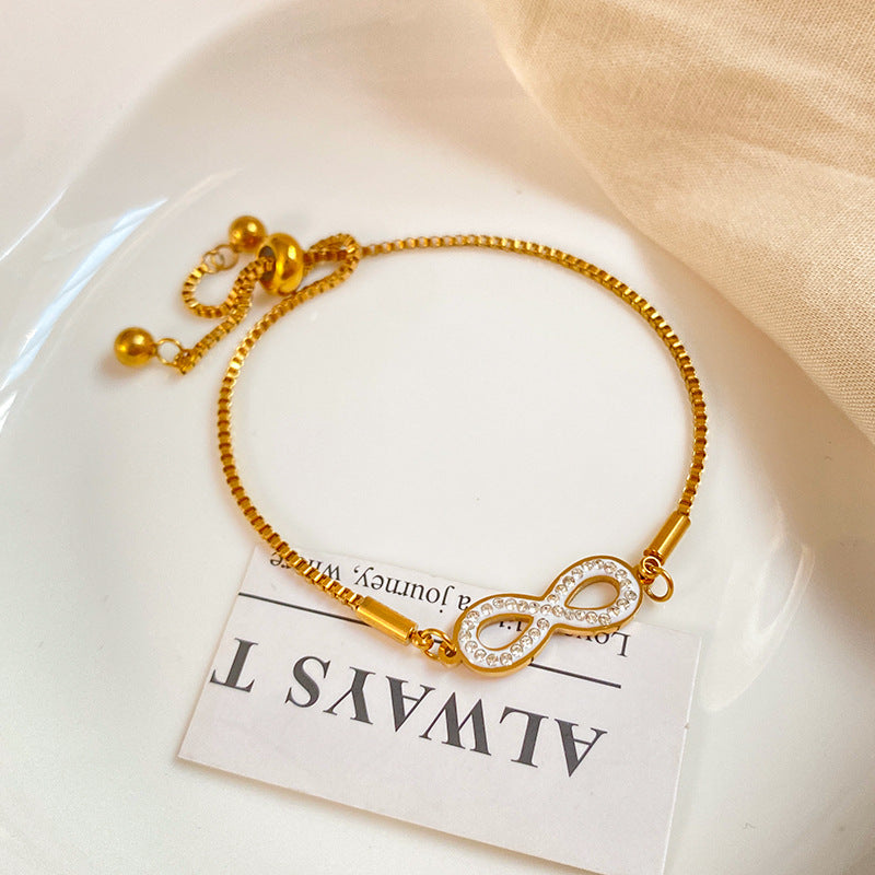 Minimalist Luxury Titanium Steel Micro-Pave Diamond Bow Bracelet
