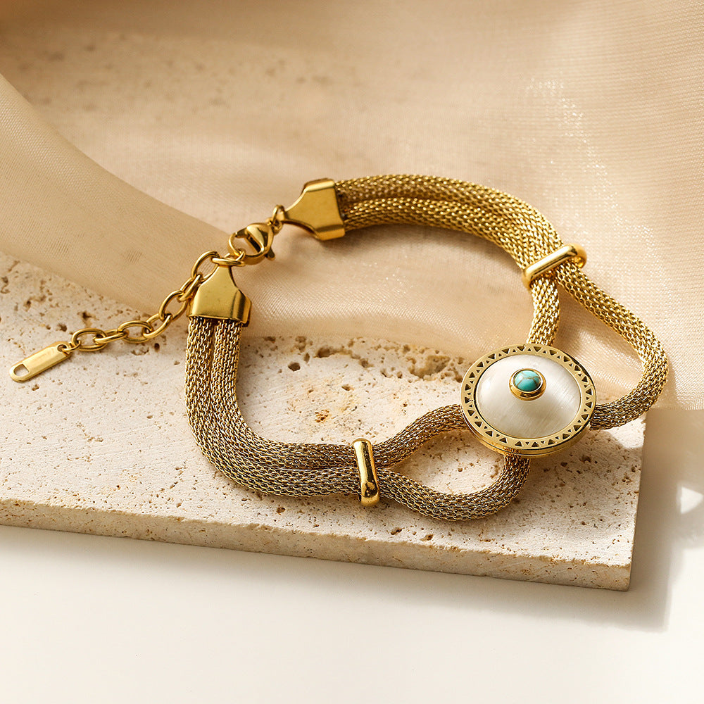 Bracciale Geometrico in Acciaio al Titanio Placcato per Donna con Accento a Stella, Accessorio di Moda d'Ispirazione Vintage