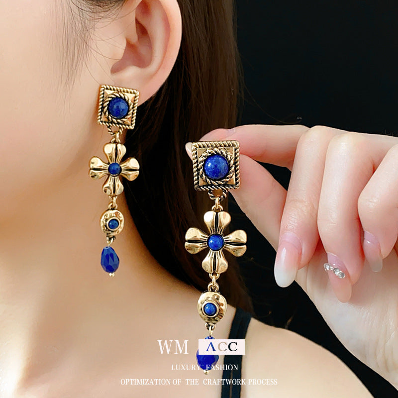Vintage Floral Earrings with Alloy Construction and Handcrafted Details for Women