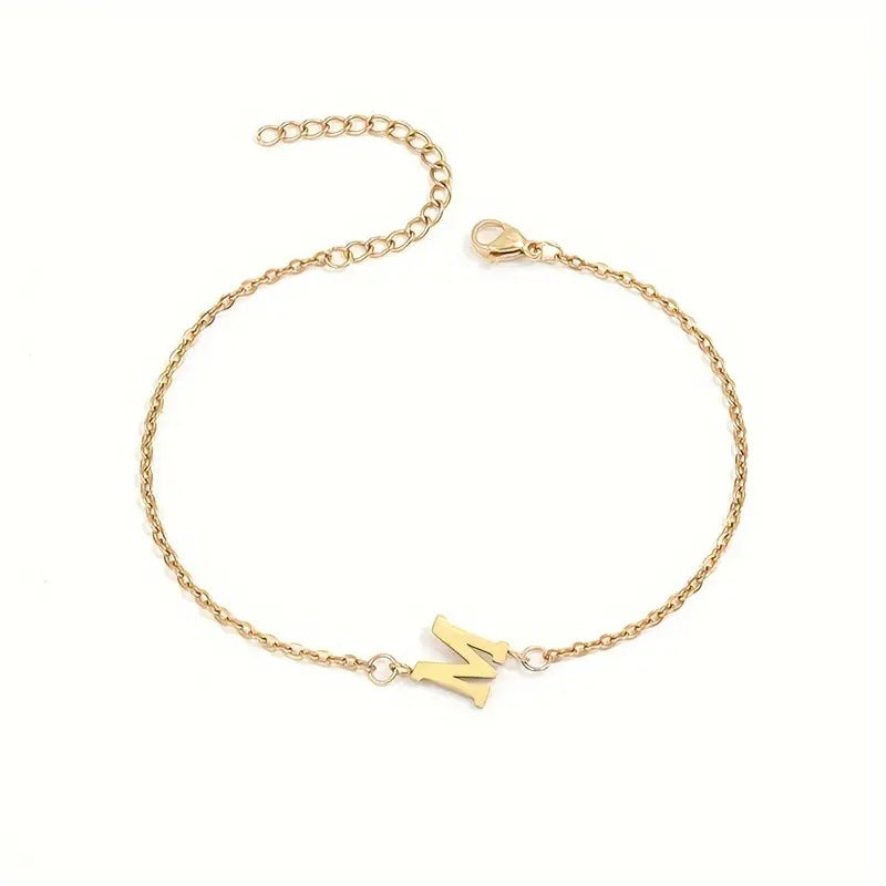 Braccialetto Minimalista con Lettera in Acciaio Inossidabile Placcato Oro Unisex A-Z