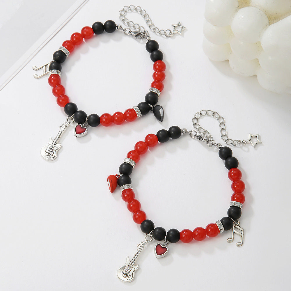Set di braccialetti magnetici da donna con stella geometrica, nota musicale, cuore, per chitarra, con perline in lega e lavorazione artigianale