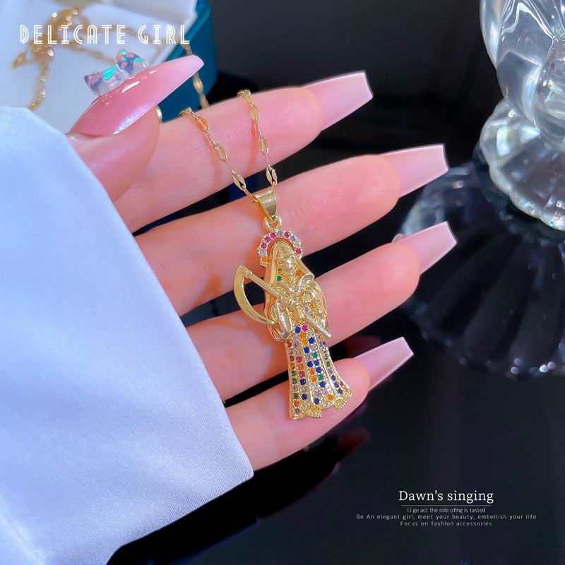 Collana girocollo da donna in acciaio inossidabile con geometria esotica micro-pavé e motivo a margherita