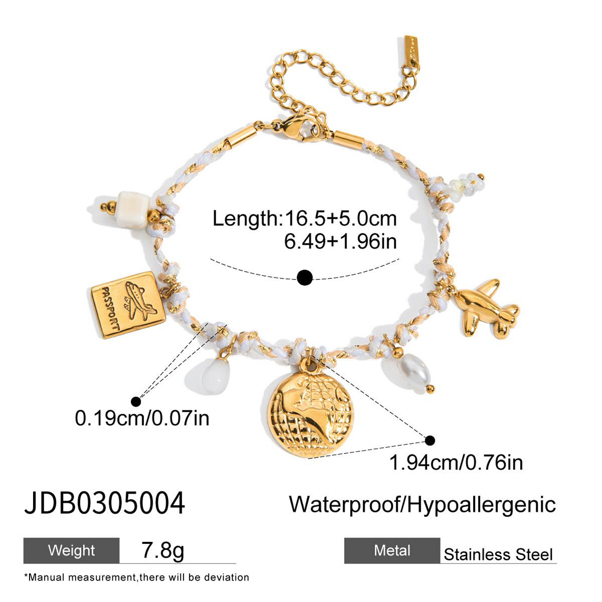 Pulsera Minimalista de Acero Inoxidable con Forma de Fruta, Perlas y Acabado Chapado para Mujer