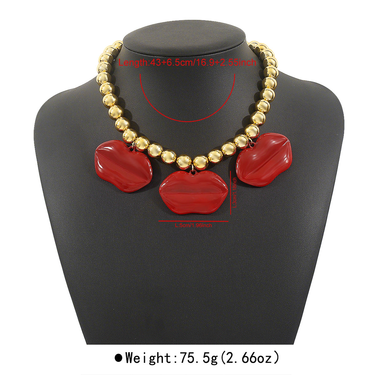 Fashionable Lip-Shaped Pendant Necklace with Enamel Finish in Alloy for Women, Summer Statement Beaded Jewelry