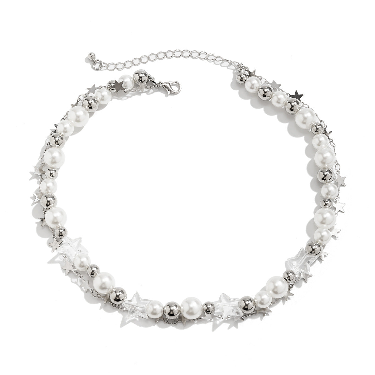 Collana rustica a stella con perline per donna con ciondolo di perle finte su catena a sfere