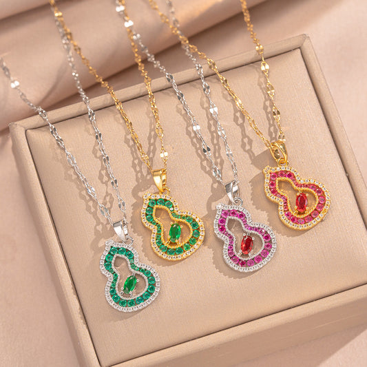 Collana con Ciondolo a Zucca Cava in Stile Vintage in Rame Placcato Oro 18K con Catena in Acciaio al Titanio da Donna
