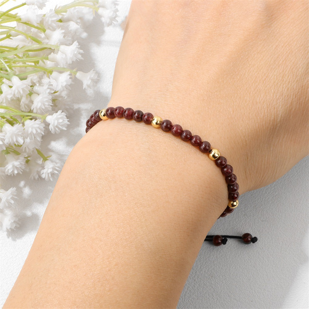 Minimalist Sweet Geometric Stone Beaded Bracelet Handmade Adjustable 4mm