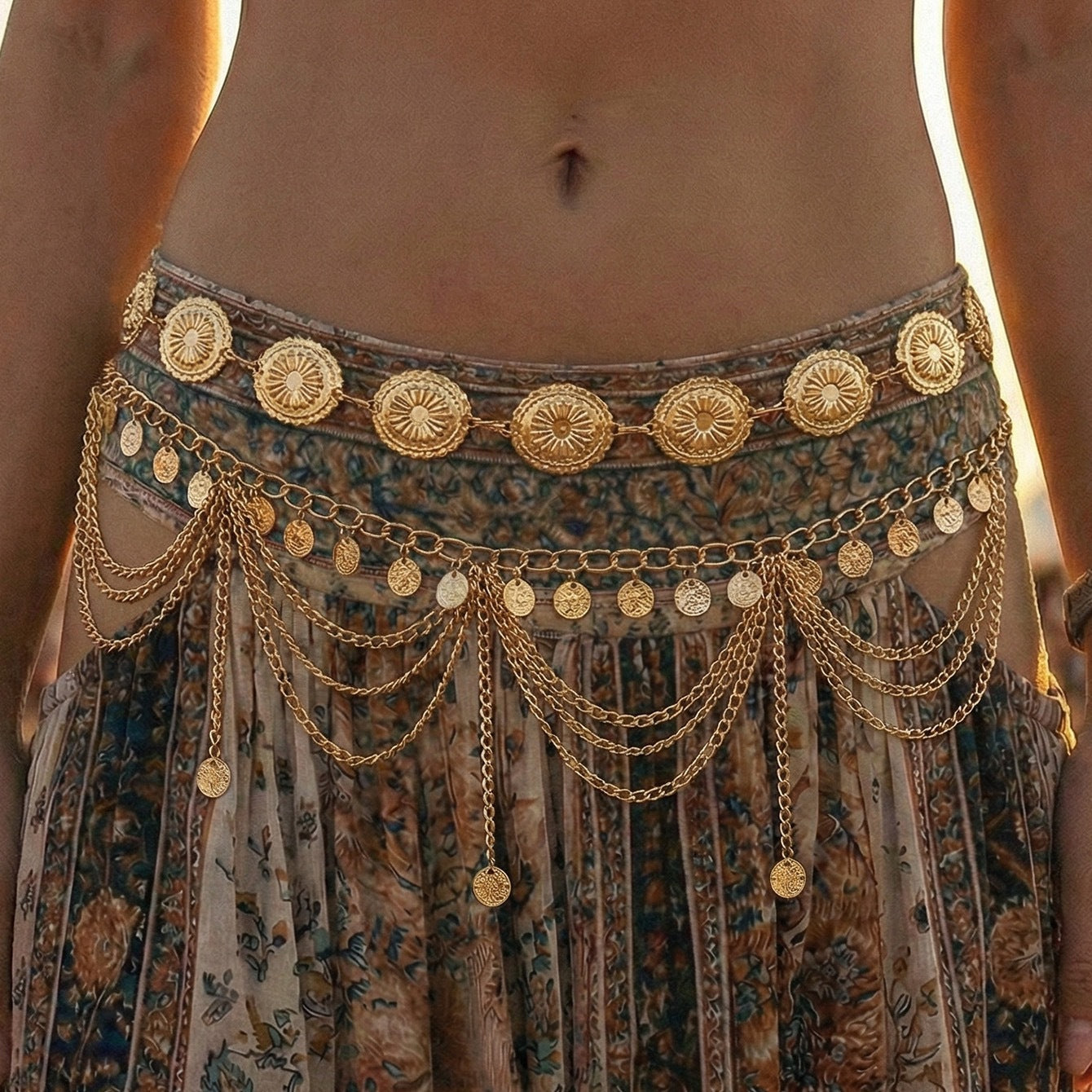 Vintage Bohemian Ethnic Multi-Layer Tassel Polished Zinc Alloy Body Chain for Women