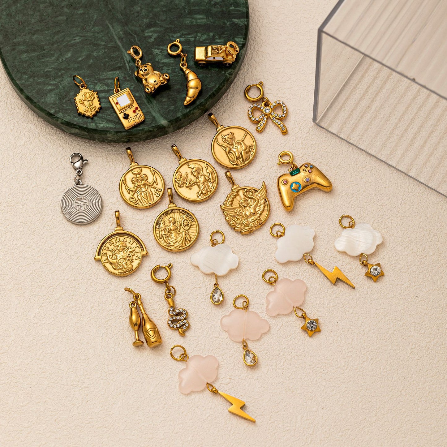 Ciondolo Fai da Te Vintage in Acciaio Inossidabile Placcato Oro 18K, Charm a Stella, Rivestito in PVD