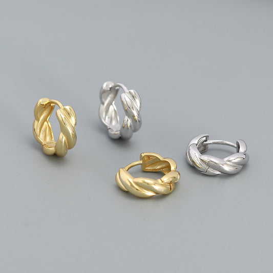 Pendientes de aro de plata esterlina S925 con cuerda torcida geométrica OL a la moda para mujer