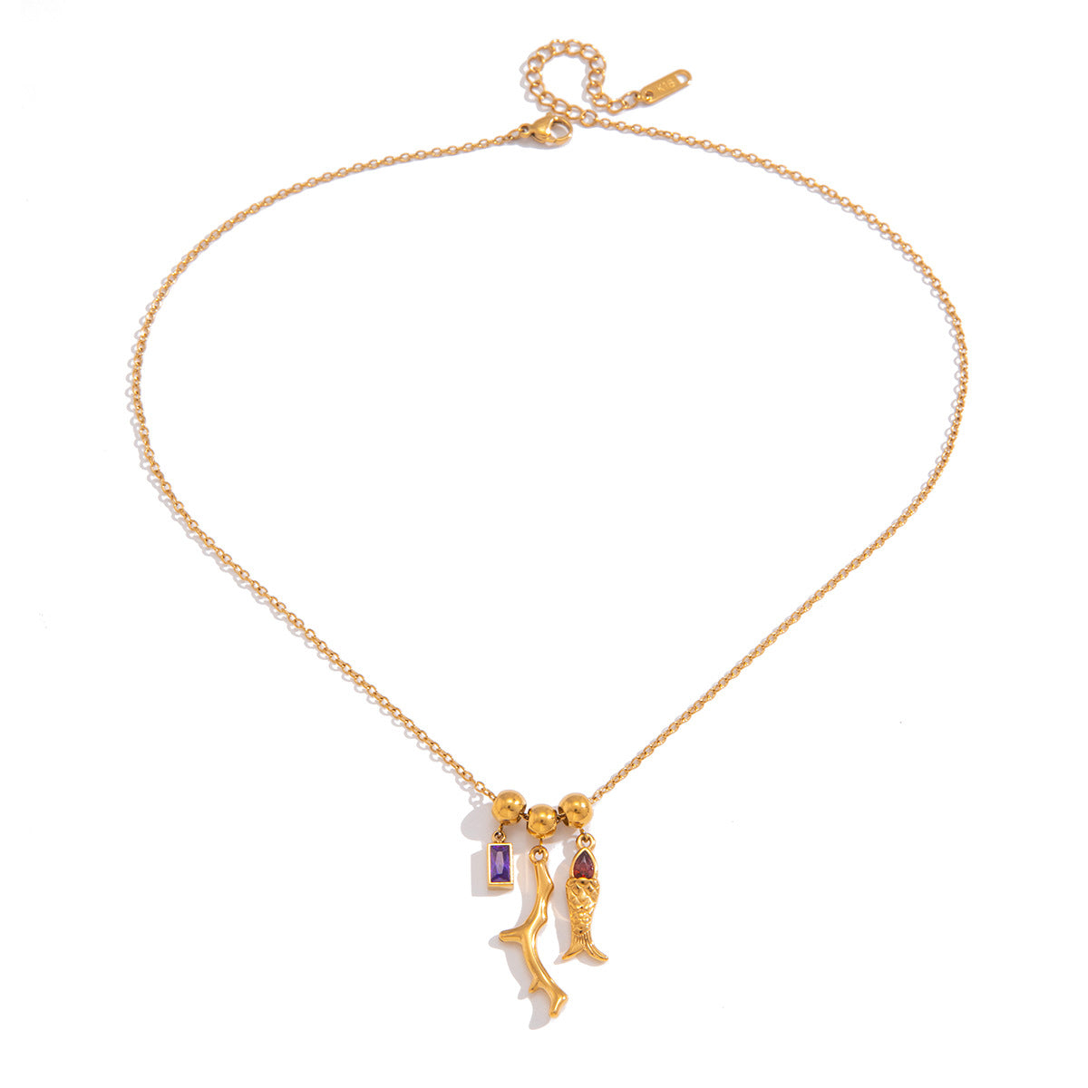Minimalist Elegant Fish Shape Stainless Steel PVD Cubic Zirconia Pendant Necklace for Women