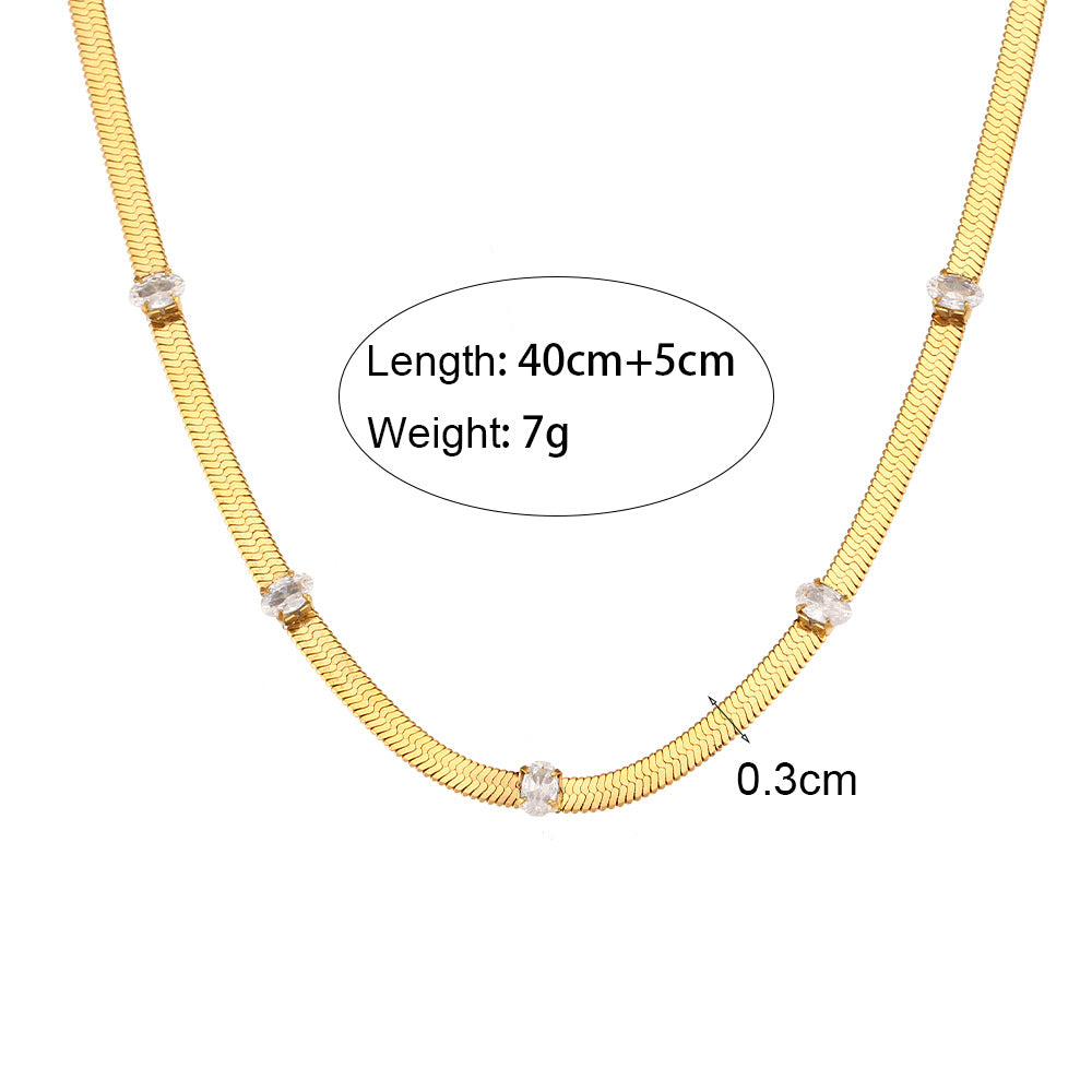 Minimalist Geometric Stainless Steel Plated Necklace for Women with Blade Chain and Clear Zirconia
