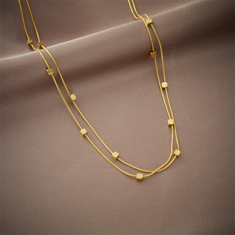 Minimalist Vintage Geometric Titanium Steel Double-Layer Necklace for Women