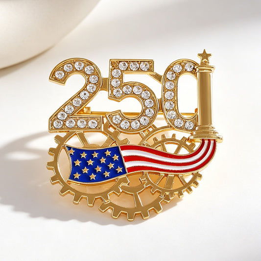 Fashionable Zinc Alloy Rhinestone Inlay Brooch for US Independence Day Commemoration Unisex Pin Badge