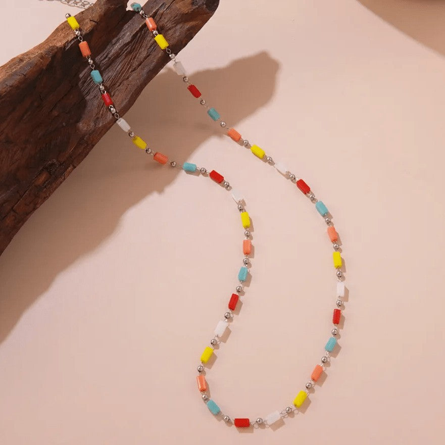 Minimalist Luxury Geometric Round Stainless Steel PVD 18K Gold Plated Colorful Beaded Necklace for Women