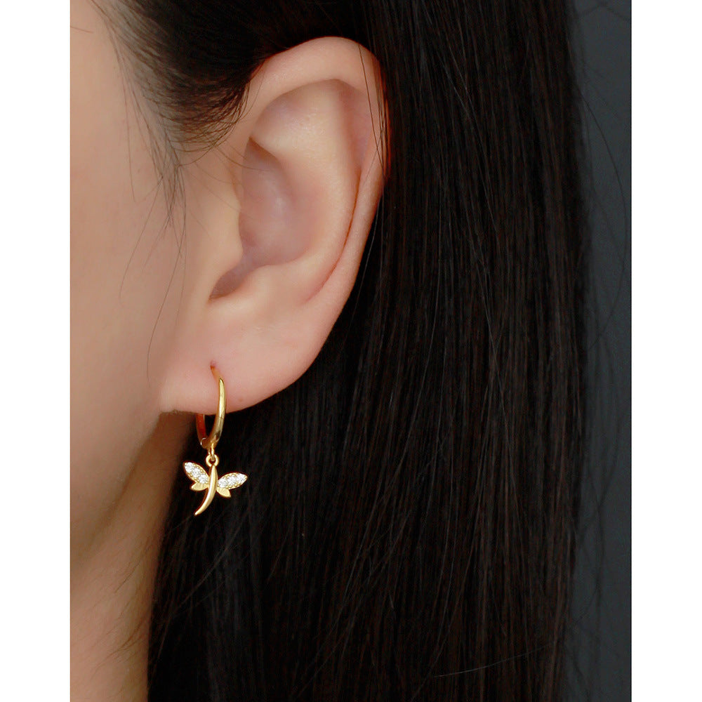 Deliziosi Orecchini a Libellula in Argento Sterling 925 con Intarsio di Strass per Donne
