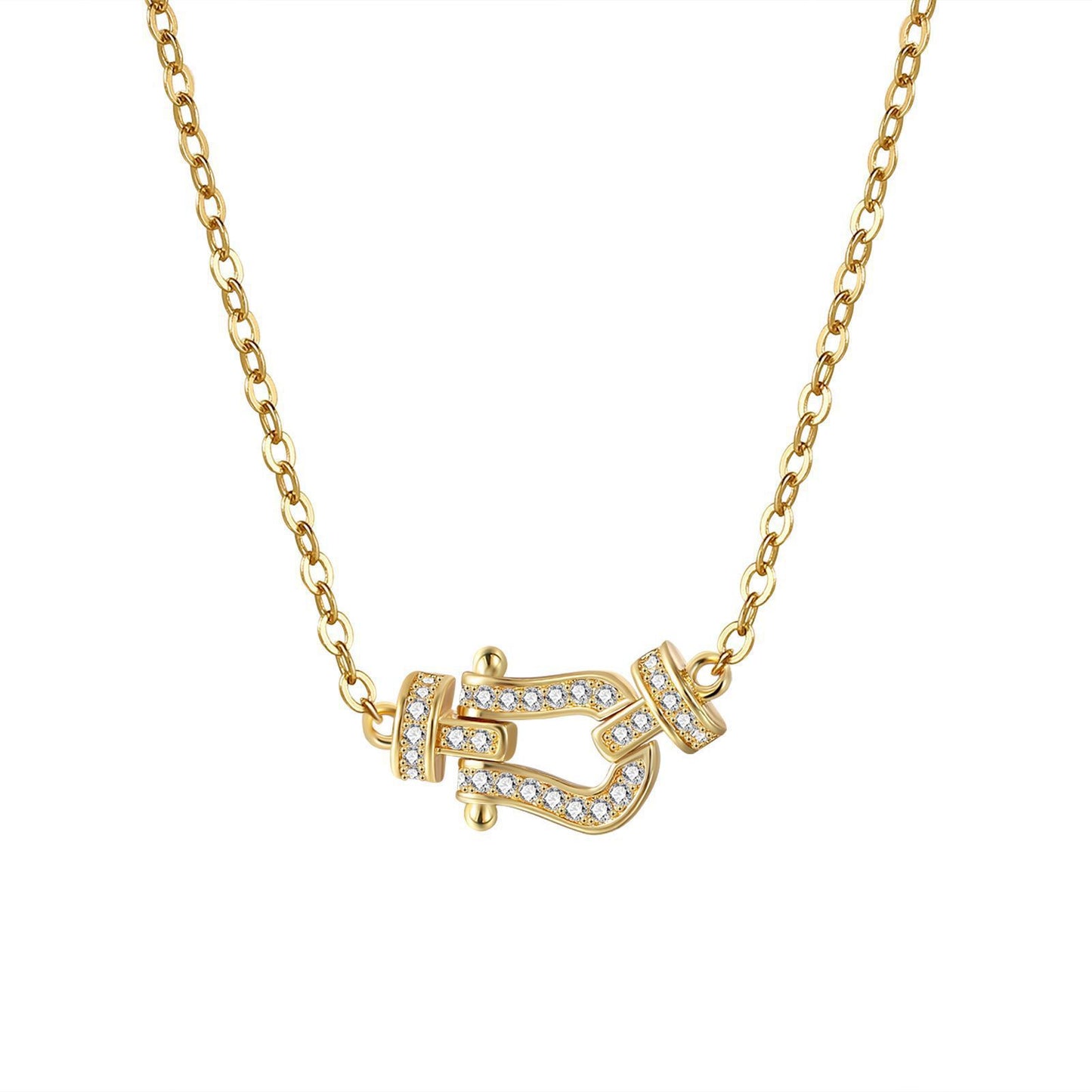 Collana Minimalista a Ferro di Cavallo a U in Acciaio al Titanio con Micro-Pavé di Strass su Catena a O per Donna e Uomo