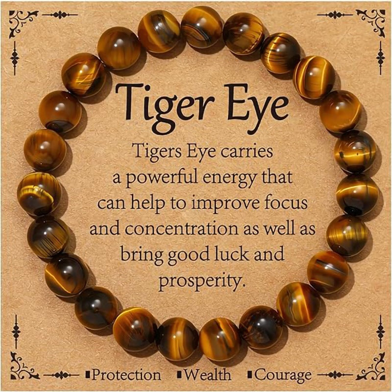 Minimalist Natural Stone Tiger Eye Amethyst Citrine Round Geometric Bracelet Unisex
