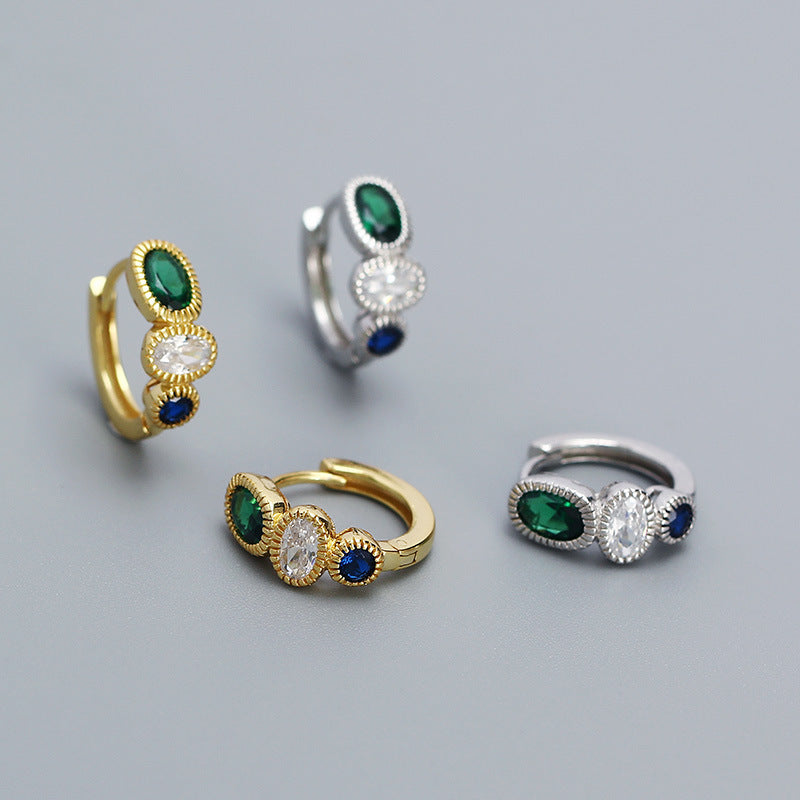 Geometric Shape S925 Sterling Silver Emerald Earrings with Plated Finish for Women