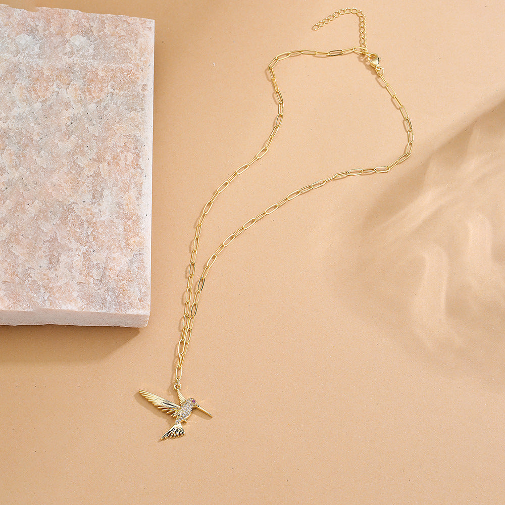 Geometric Bird Pendant Necklace for Women in Copper with 18K Gold Plating and Micro-Pavé Zirconia