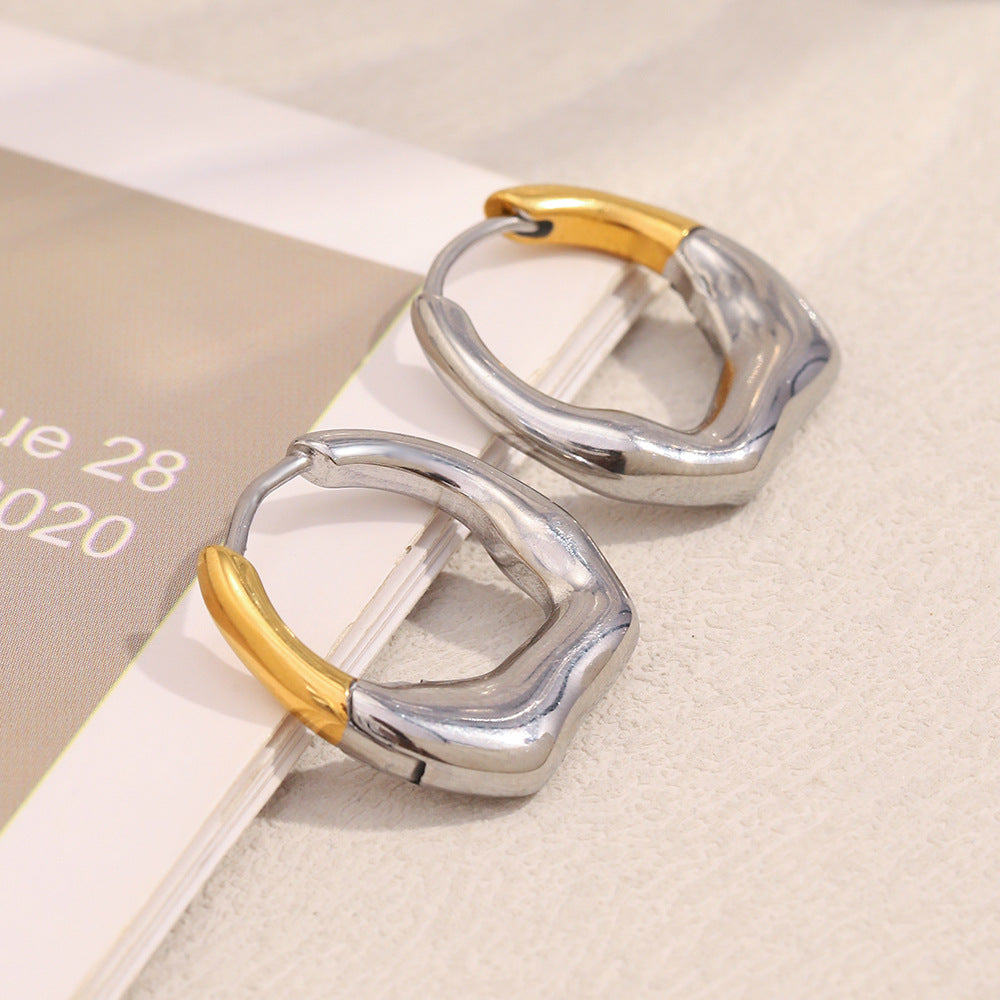Minimalist Geometric Stainless Steel Earrings with 18K Gold Plating Irregular Hoop Style for Women