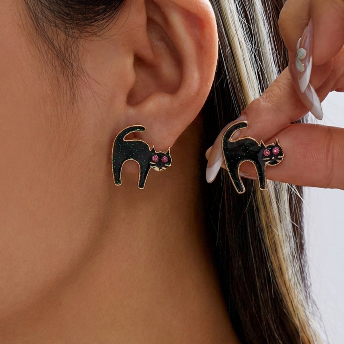 Halloween Punk Geometric Alloy Plated Earrings Set with Pumpkin and Black Cat Designs for Women