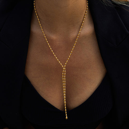Collana a Y geometrica in acciaio inossidabile con pendente in titanio e finitura placcata per donna