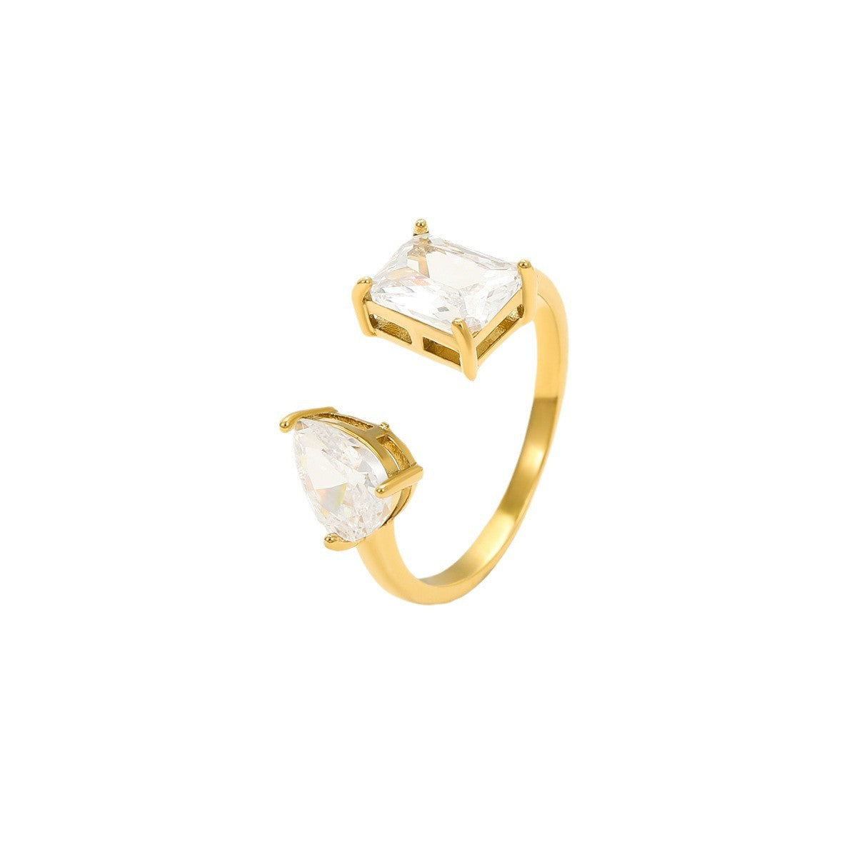 Anello minimalista quadrato da donna in acciaio inossidabile con intarsio in zircone e finitura placcata