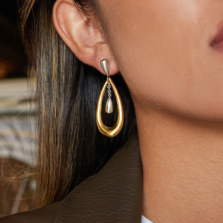 Pendientes Minimalistas Geométricos de Acero Inoxidable con Acabado Chapado para Mujer, Ligeros Hipoalergénicos con Broche
