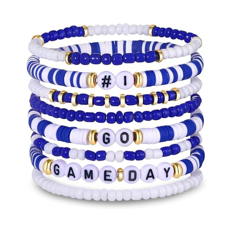 Sporty Casual Letter Number Resin Beaded Stretch Stackable Bracelet Unisex