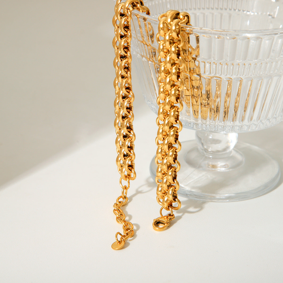 Geometric 18K Gold Plated Titanium Steel Hand-Woven Watch Chain Necklace for Women